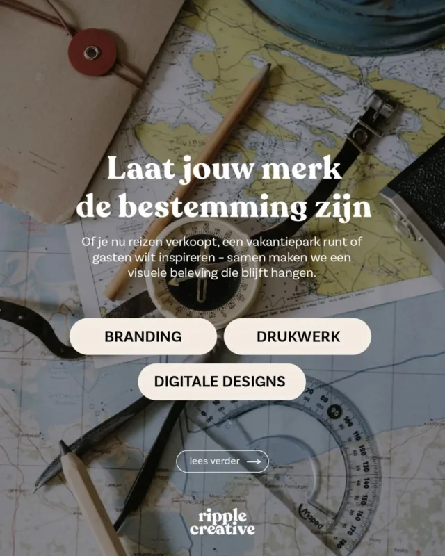 Trek de aandacht van reizigers nog vóór ze boeken 🧳🔍✨
In een branche waar beleving alles is, moet jouw merk direct het juiste gevoel oproepen – of dat nu online is, in een brochure of op een campingplattegrond.
Als brand designer gespecialiseerd in de reis- en recreatiesector weet ik goed wat werk voor jouw doelgroep: welke kleuren verlangen aanwakkeren, beelden die uitnodigen en hoe een merkverhaal doorvertaald kan worden. Of je nu reizen verkoopt, een vakantiepark runt of gasten een unieke outdoor ervaring biedt – samen zorgen we voor een visuele uitstraling die past bij jouw aanbod én jouw doelgroep. 
👉 Wil jij dat jouw merk eruit springt in een markt vol concurrentie? Stuur me een bericht om de mogelijkheden te bespreken
#graphicdesign #traveltips #branding #businessbranding #ripplecreativenl #grafischontwerp #huisstijlontwerp #drukwerk #digitaledesigns